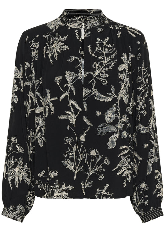 Front view of Part Two Shiroma Long Sleeve Print plus size Blouse in Black Print