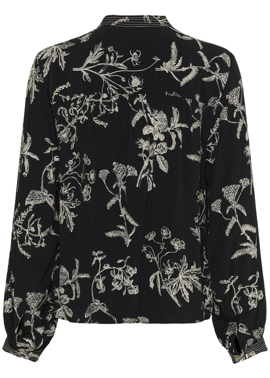 back view of Front view of Part Two Shiroma Long Sleeve Print plus size Blouse in Black Print