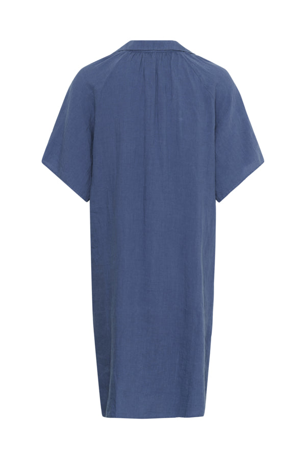 Part Two Ayla Linen Pleat Front Dress in Blue Indigo
