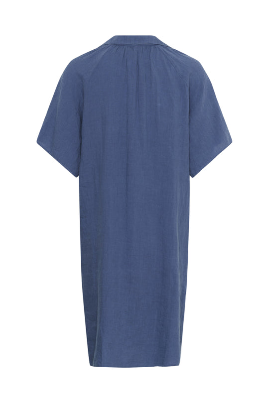 Part Two Ayla Linen Pleat Front Dress in Blue Indigo
