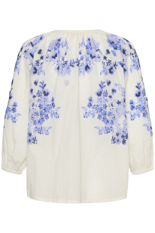 Part Two Alexi Gathered Neck Peasant Top in Blue Shadow Floral
