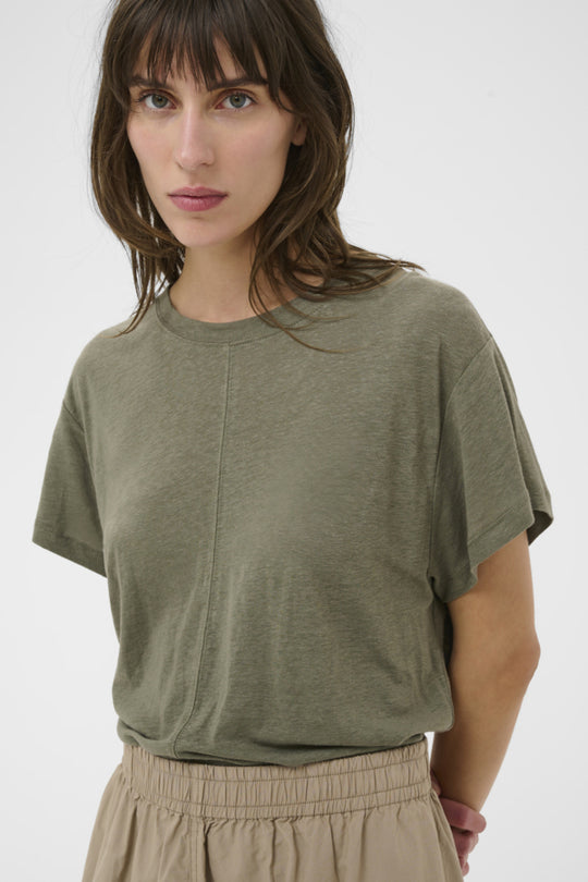 Part Two Anemona Seam Front Boxy Tee in Smokey Olive