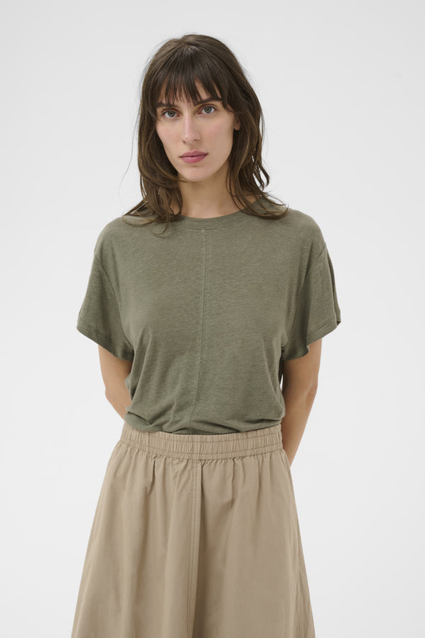 Part Two Anemona Seam Front Boxy Tee in Smokey Olive