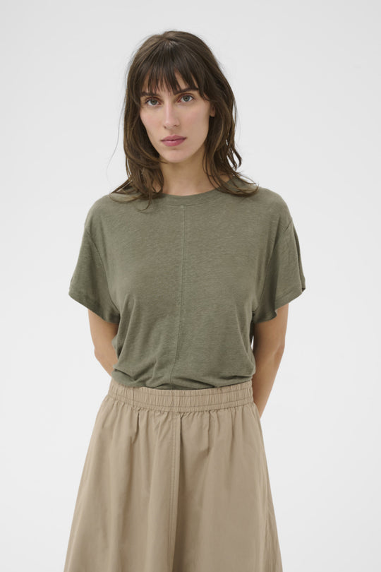 Part Two Anemona Seam Front Boxy Tee in Smokey Olive