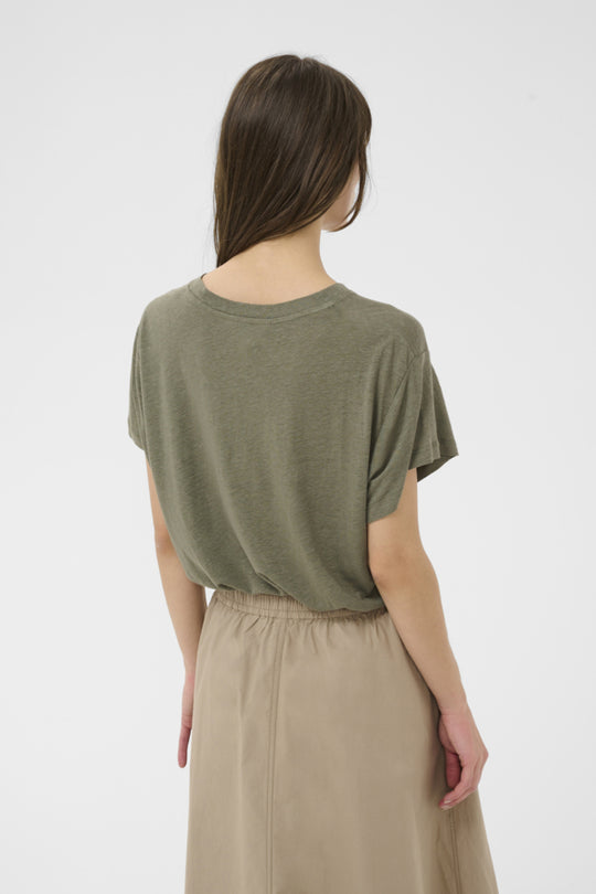 Part Two Anemona Seam Front Boxy Tee in Smokey Olive
