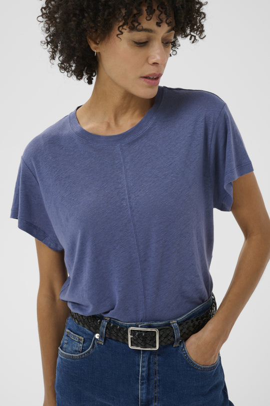 Part Two Anemona Seam Front Boxy Tee in Blue Indigo