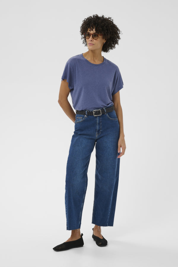 Part Two Anemona Seam Front Boxy Tee in Blue Indigo