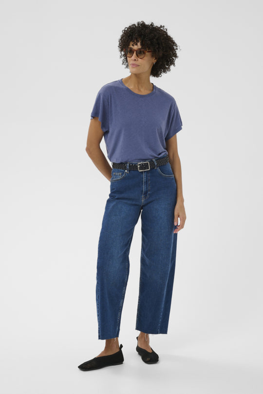 Part Two Anemona Seam Front Boxy Tee in Blue Indigo