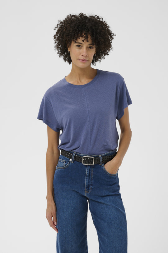 Part Two Anemona Seam Front Boxy Tee in Blue Indigo