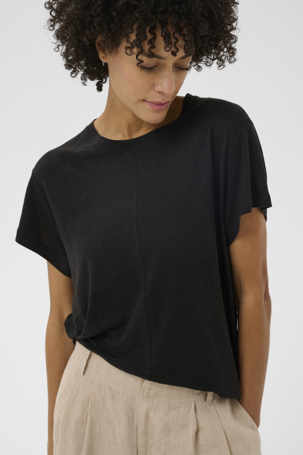 Part Two Anemona Seam Front Boxy Tee in Black