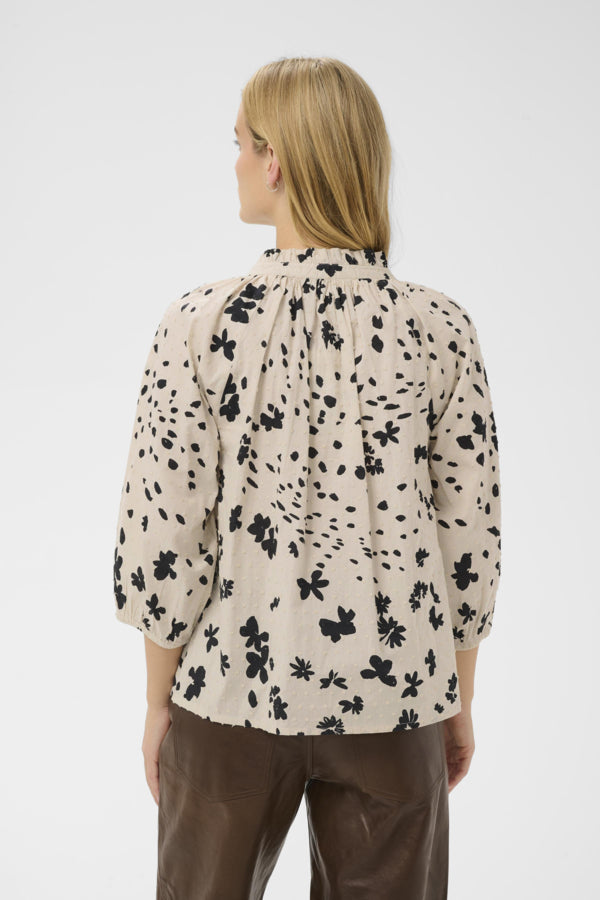 Part Two Aletta Split neck Peasant blouse in Black Dot