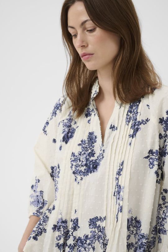 Part Two Aletta Split neck Peasant blouse in Blue Shadow Floral