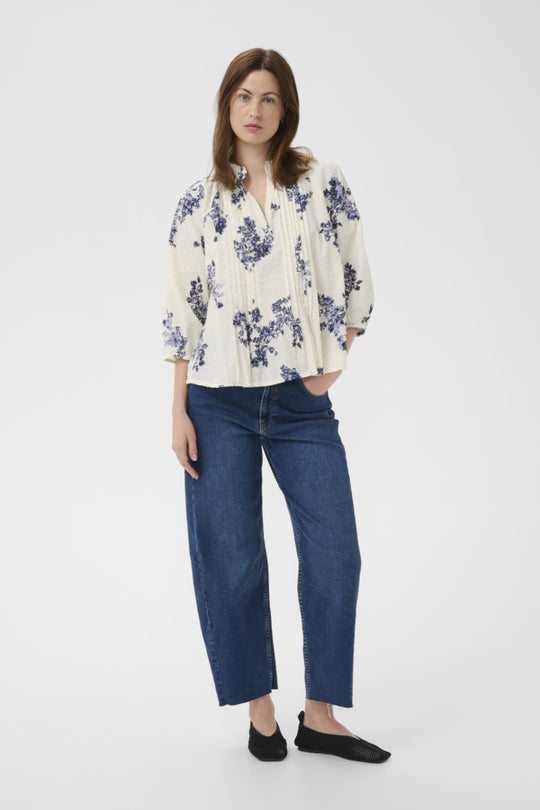 Part Two Aletta Split neck Peasant blouse in Blue Shadow Floral