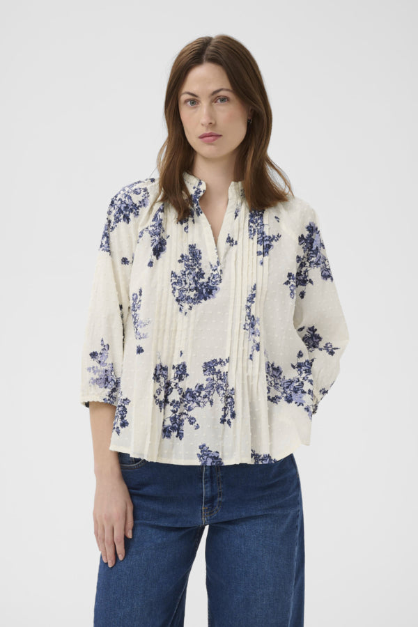 Part Two Aletta Split neck Peasant blouse in Blue Shadow Floral
