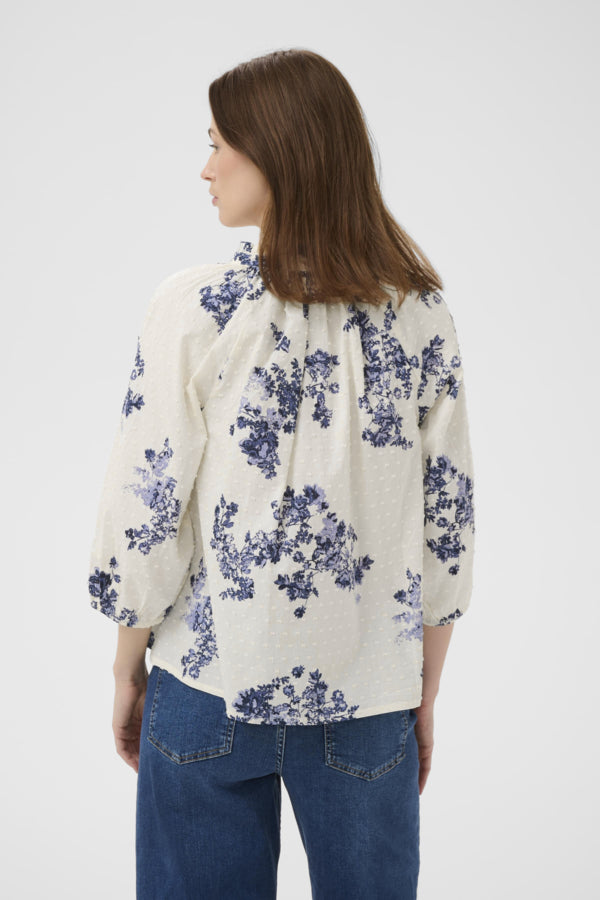 Part Two Aletta Split neck Peasant blouse in Blue Shadow Floral