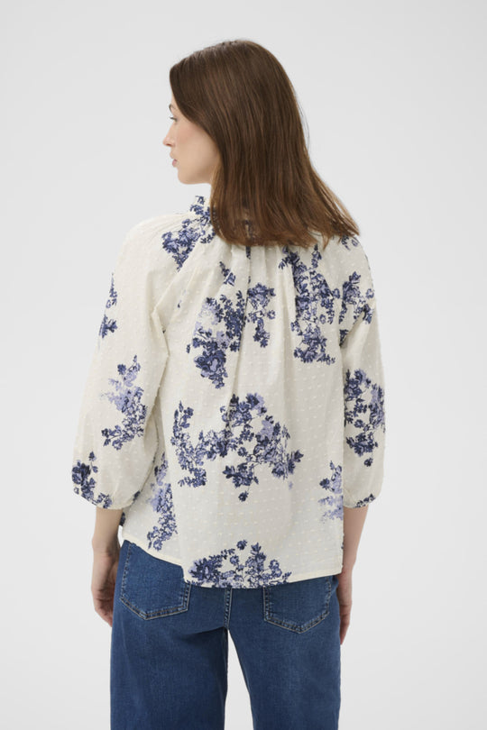 Part Two Aletta Split neck Peasant blouse in Blue Shadow Floral