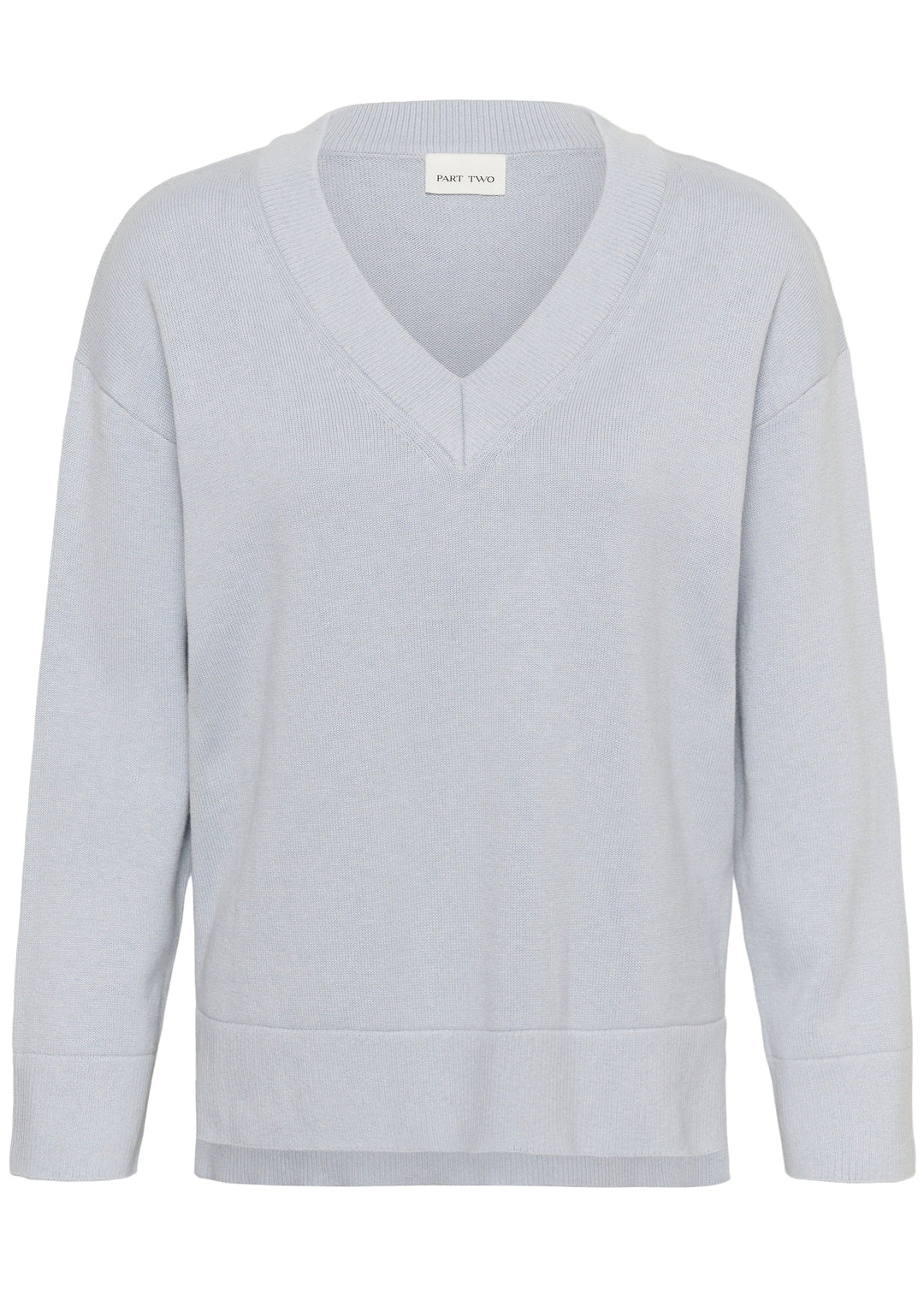 Part Two grey cotton-cashmere V-neck sweater, long sleeves, front view