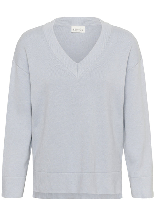 Part Two grey cotton-cashmere V-neck sweater, long sleeves, front view