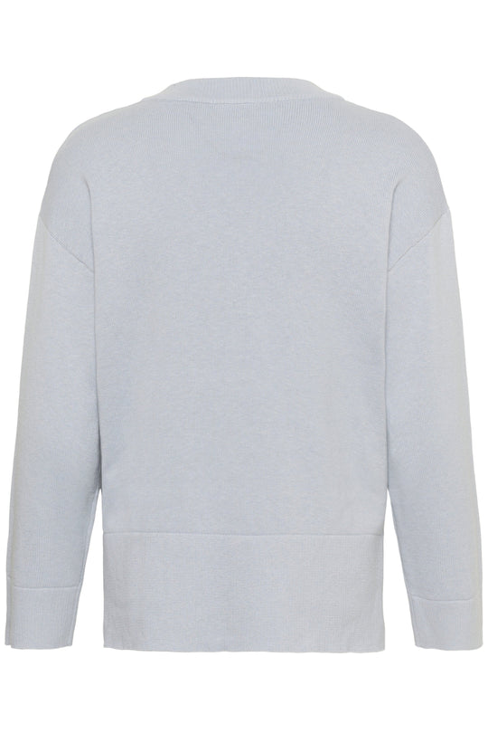 Part Two grey cotton-cashmere V-neck sweater, long sleeves, back view