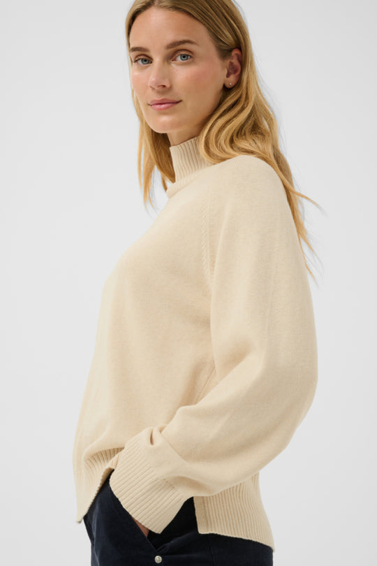 Part Two Chicky Cotton/Cashmere Rib Turtleneck Long Sleeve Pullover in White Cap Gray