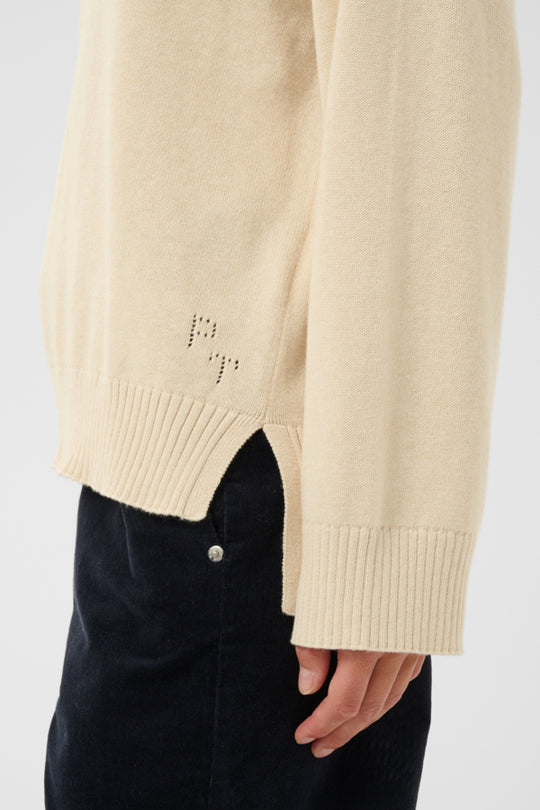 Part Two Chicky Cotton/Cashmere Rib Turtleneck Long Sleeve Pullover in White Cap Gray