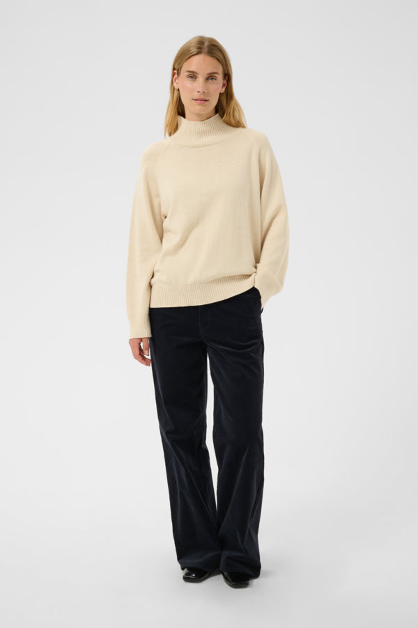 Part Two Chicky Cotton/Cashmere Rib Turtleneck Long Sleeve Pullover in White Cap Gray