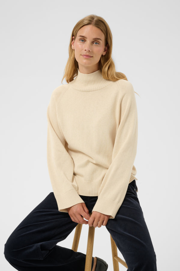 Part Two Chicky Cotton/Cashmere Rib Turtleneck Long Sleeve Pullover in White Cap Gray