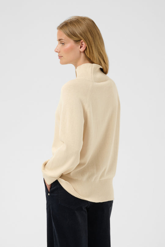 Part Two Chicky Cotton/Cashmere Rib Turtleneck Long Sleeve Pullover in White Cap Gray