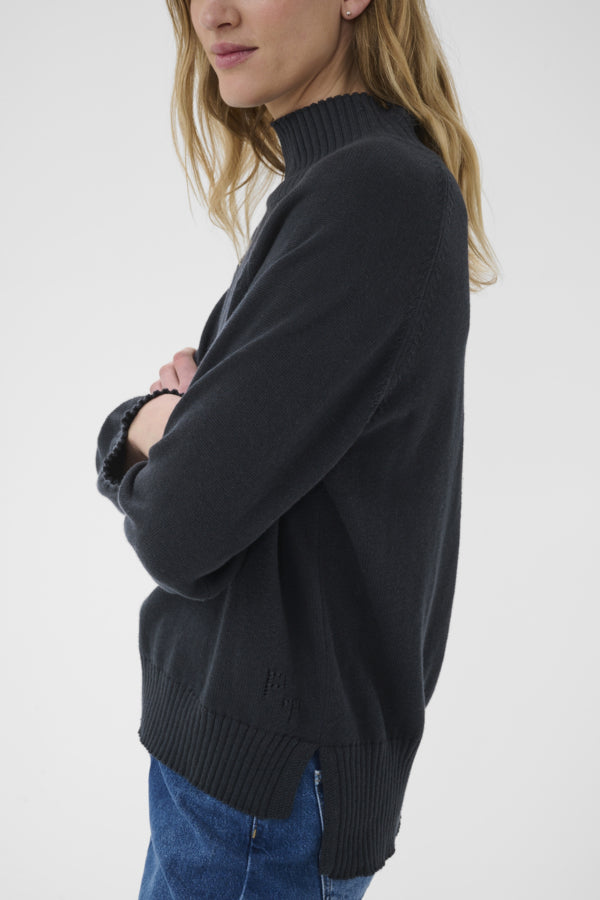 Part Two Chicky Cotton/Cashmere Rib Turtleneck Long Sleeve Pullover in Dark Navy