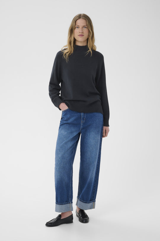 Part Two Chicky Cotton/Cashmere Rib Turtleneck Long Sleeve Pullover in Dark Navy