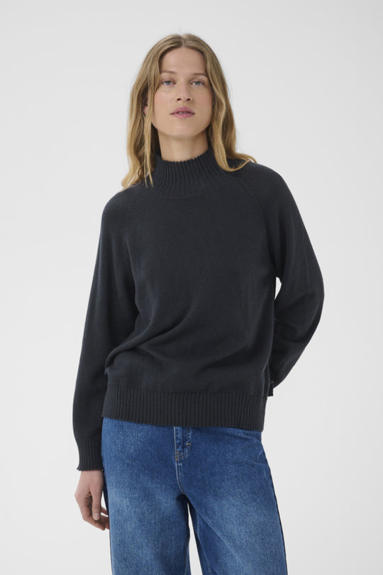 Part Two Chicky Cotton/Cashmere Rib Turtleneck Long Sleeve Pullover in Dark Navy