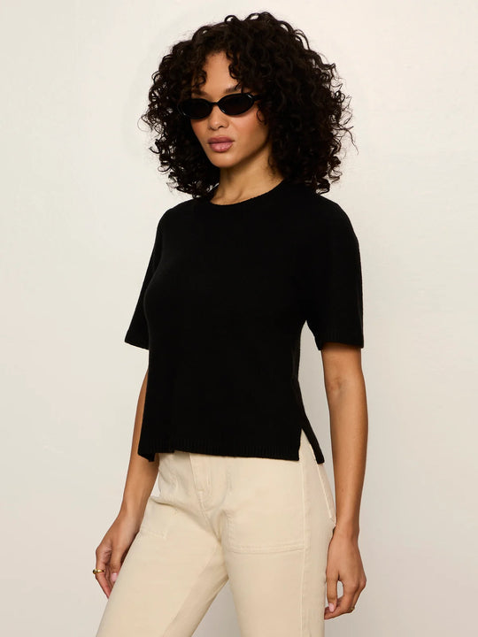 Sanctuary The Perfect Sweater Tee with Ribbed Jewel Neck and Short Sleeve in Black