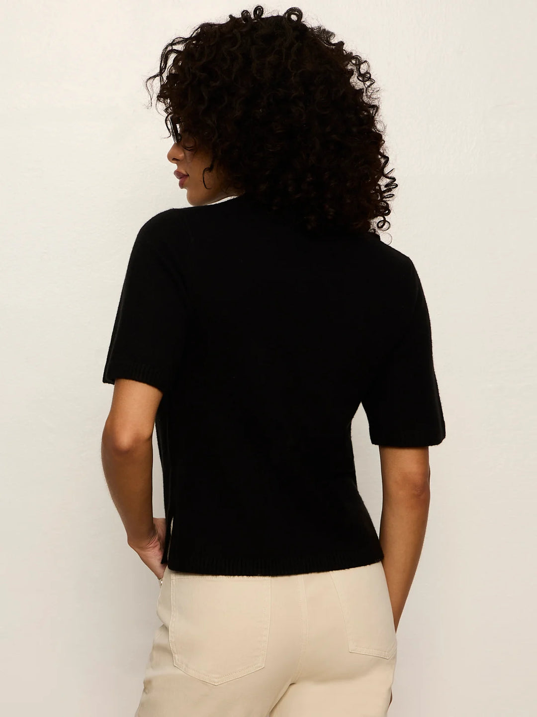 Sanctuary The Perfect Sweater Tee with Ribbed Jewel Neck and Short Sleeve in Black