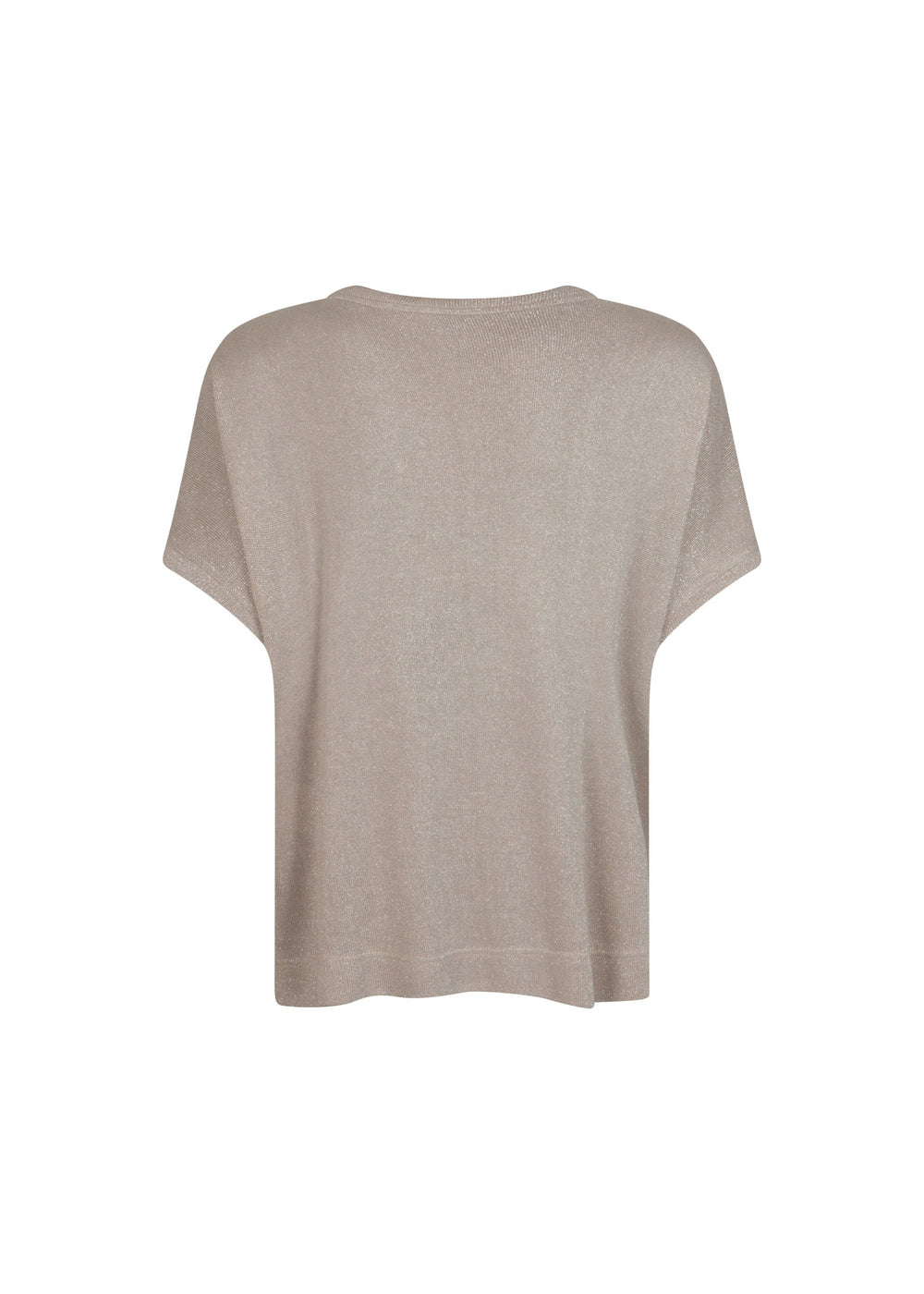 back view of Verpass plus size Lurex Knit Short Sleeve Shell in Sand