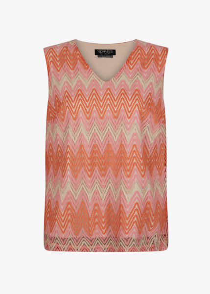front view of Verpass plus size  Bargello Knit V-neck shell Peach