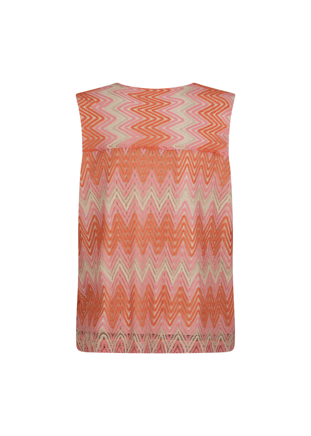 back view of Verpass plus size  Bargello Knit V-neck shell Peach