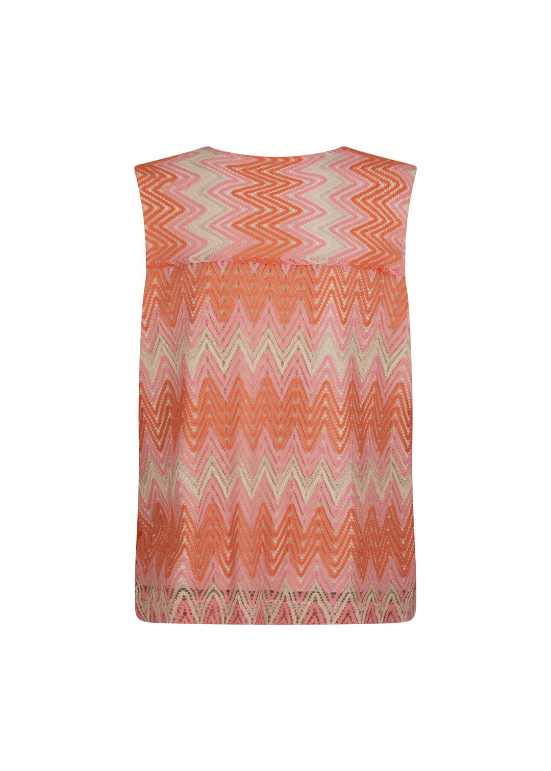 back view of Verpass plus size  Bargello Knit V-neck shell Peach