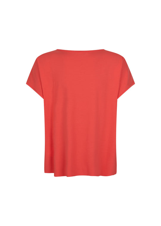 back view of Verpass plus size Jersey Short Sleeve Tee with Hardware at Neck in Coral