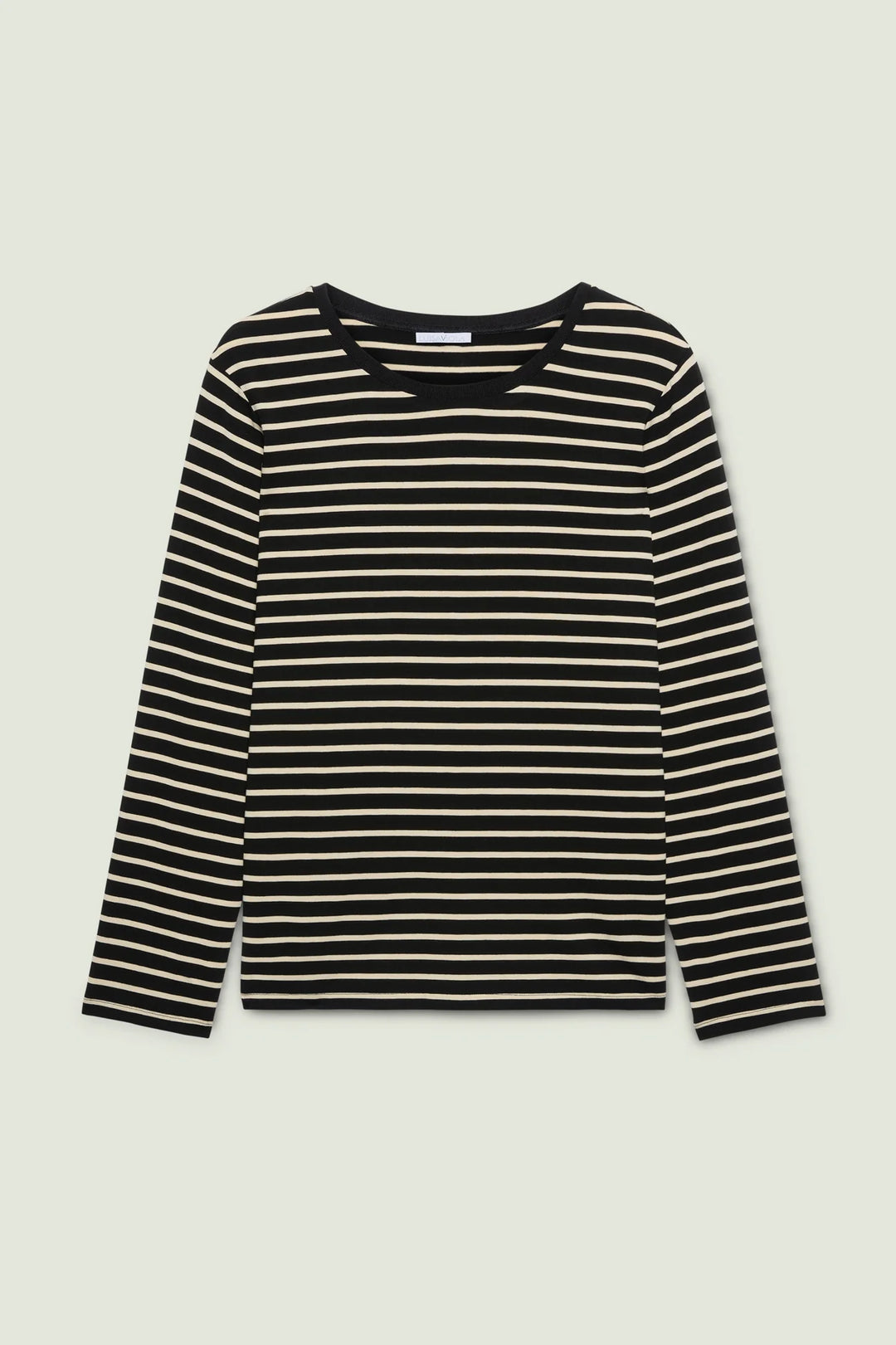 Flat lay of black and milky striped long sleeve jersey tee