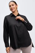 Foxcroft Large Pearl Button Cuff Shirt in Black