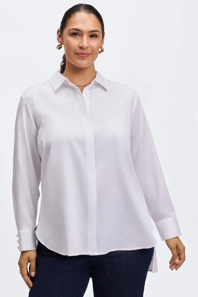 Foxcroft Large Pearl Button Cuff Shirt in White