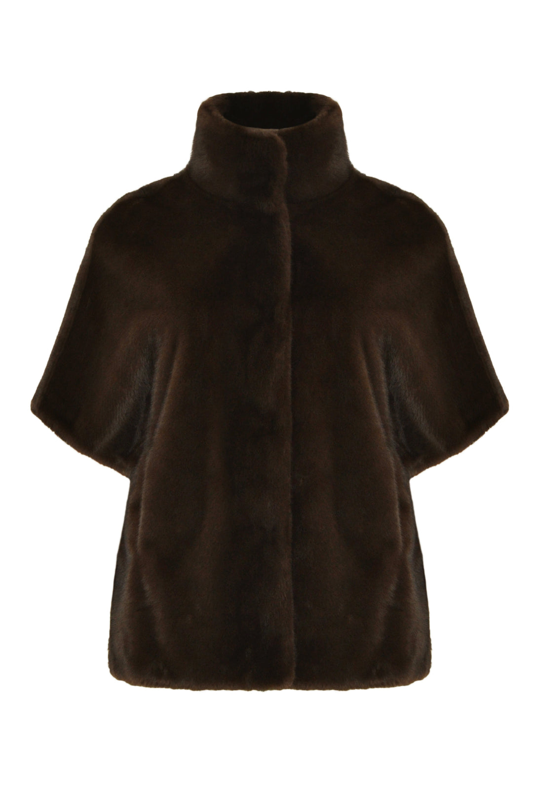 Mat Fashions Zip Front Faux Fur Stand Collar Cape in Brown