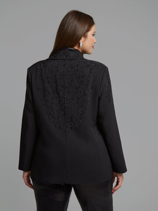 Mat Fashions Single Button Notch Collar Blazer with Black Bead Details in Black