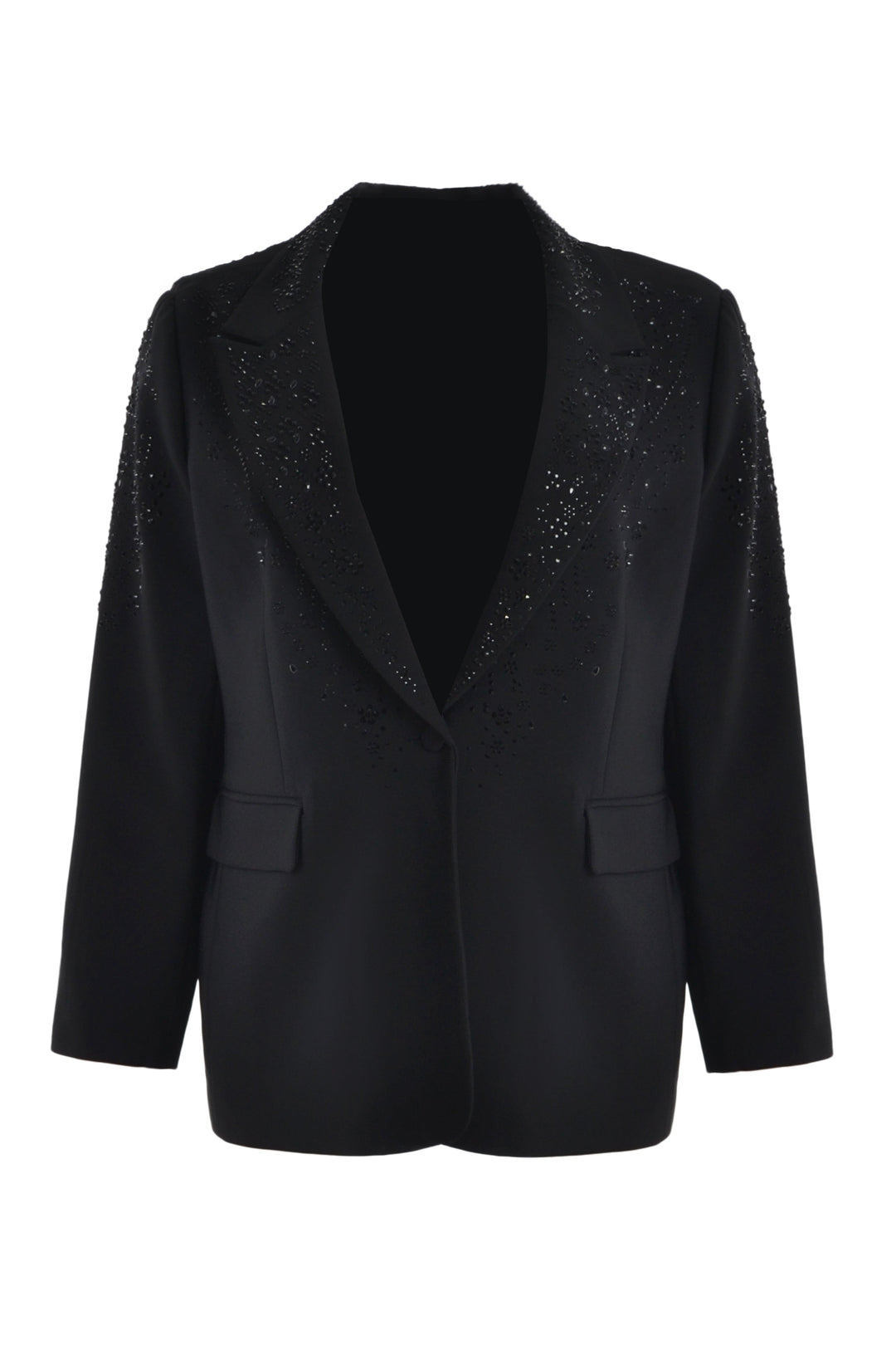 Mat Fashions Single Button Notch Collar Blazer with Black Bead Details in Black