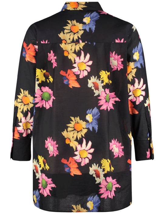 Samoon Cotton long sleeve Floral Print Blouse in Black print