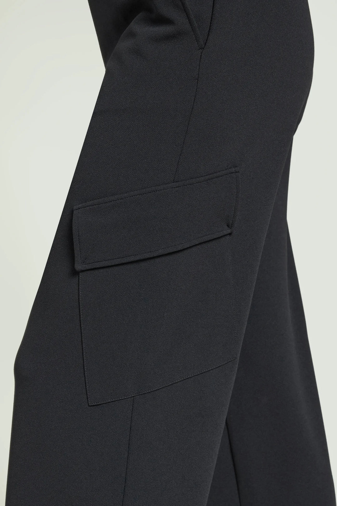 Black scuba twill cargo pants with side flap pocket detail