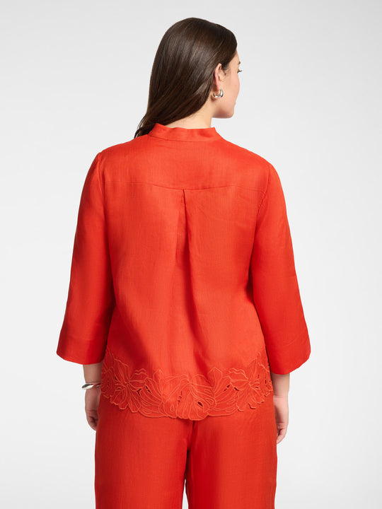 Elena Miro Linen Shirt with Embroidered Hem in Paprika