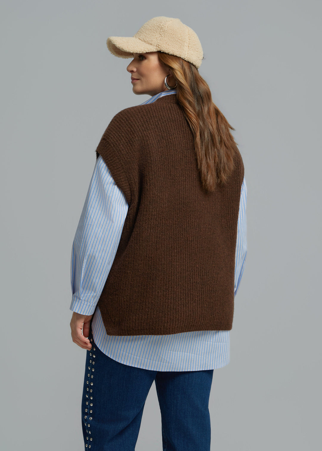 Mat Fashions V-Neck Sweater Knit Vest in Brown