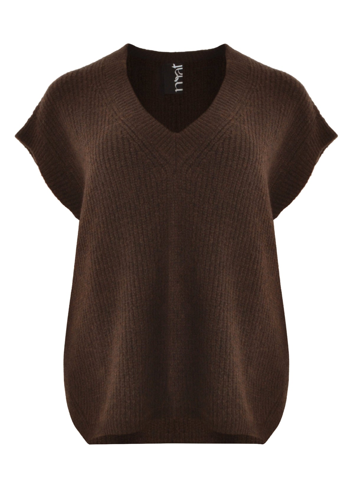 Brown sleeveless V-neck knit sweater vest with textured knit front