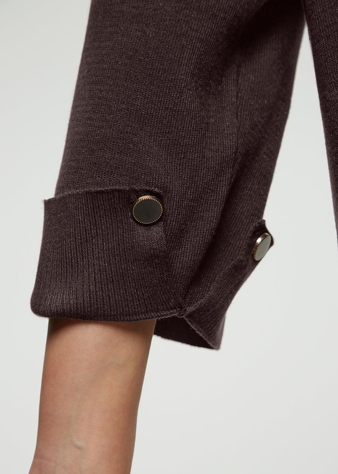 Mat Funnel Neck Sweater With Button Cuff Detail in Wine